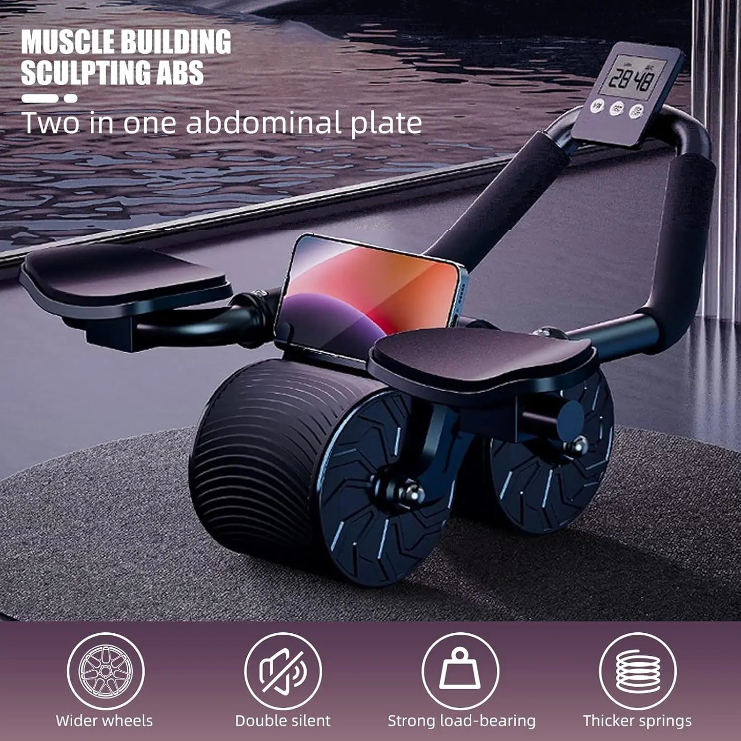 Ab Roller Wheel Workout Abdominal Fitness Wheel for Core Muscles Training with Digital Timer Phone Holder Smart Rebound Dual-Wheel Design Eco-Friendly Build Maquina Abdominal Total Body Rueda Summerwins,Summerwins