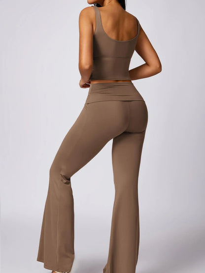 Women'S High Elastic Soft Deep V-Neckline Beautiful Back Bra Beveled Edge Turnable Wide Leg Pants Yoga Suit Outdoor Running Cycling Walking Fashion Suit Gym Training Sports Outer Wear Bra Flared Pants, Athleisure Outfits, Athleisure Wear