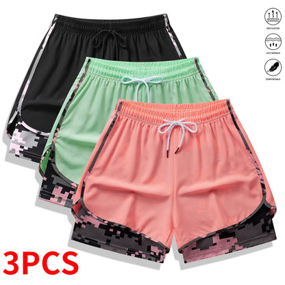 3-Pack Women’S Casual Athletic Shorts with Built-In Liner, Drawstring, Elastic Waistband—Suitable for Outdoor Sports, Fitness, Running, and Casual Wear; Women’S Shorts, Athletic Shorts, Womenswear