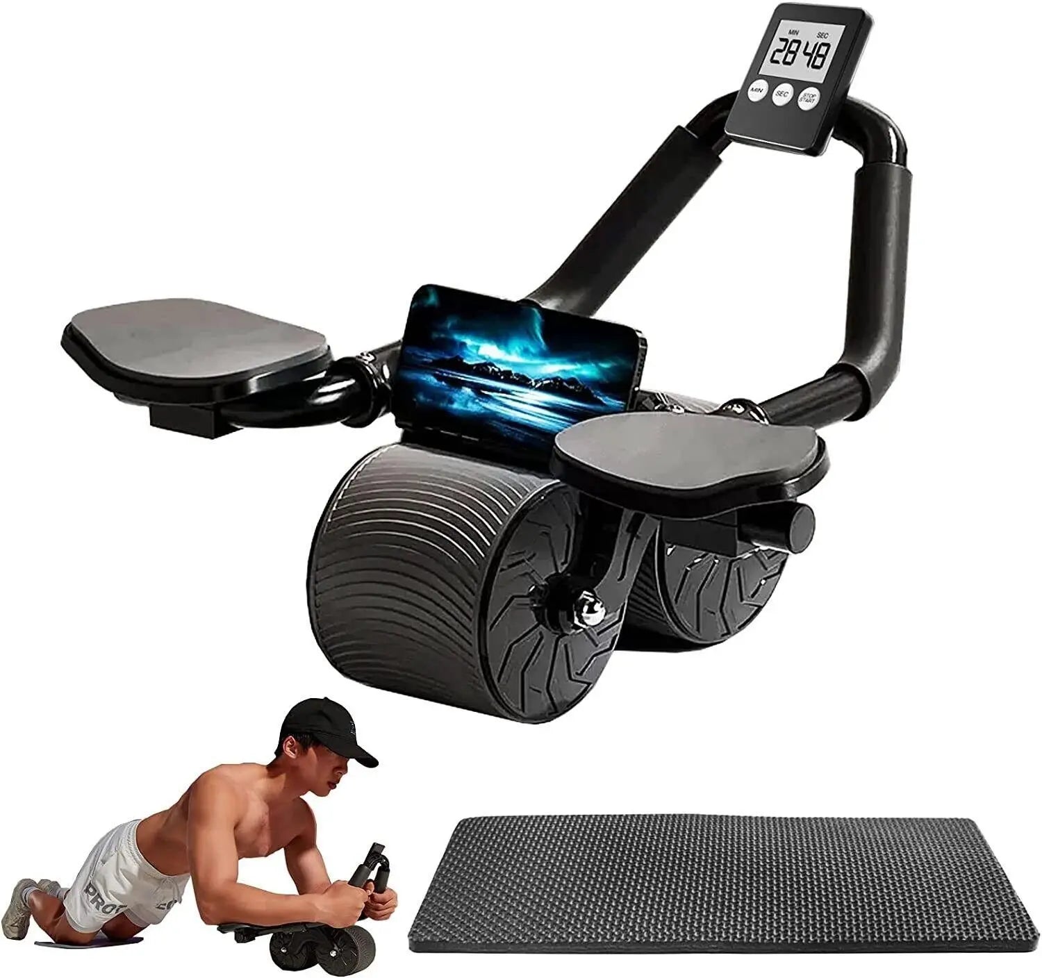 Ab Roller Wheel Workout Abdominal Fitness Wheel for Core Muscles Training with Digital Timer Phone Holder Smart Rebound Dual-Wheel Design Eco-Friendly Build Maquina Abdominal Total Body Rueda Summerwins,Summerwins