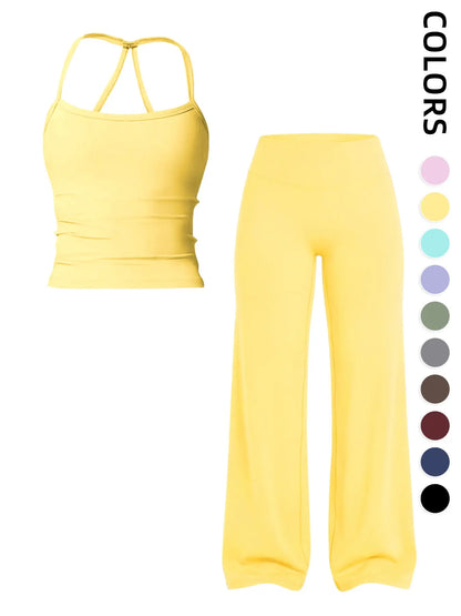 Women'S Outdoor Sports Tank Top and Pants Set, with Padded Bra, Ideal for Daily Commute, Yoga, Fitness, Leisure, Vacation, Athletic Yoga Set