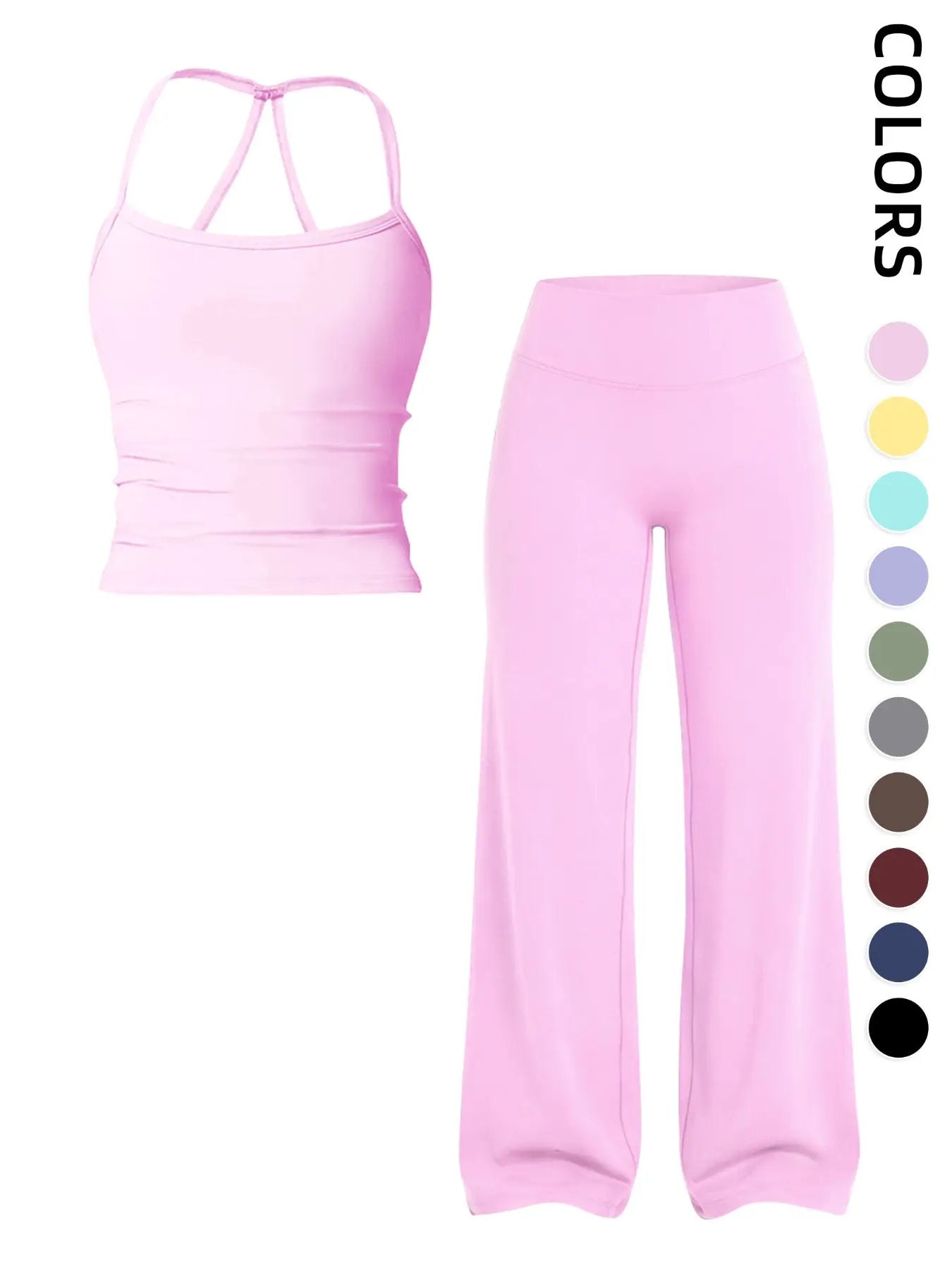 Women'S Two-Piece Set Tank Top + High-Waisted Wide-Leg Pants, Breathable Sports, Yoga Gym Running, Summer Fitness Wear, Matching Gym Set