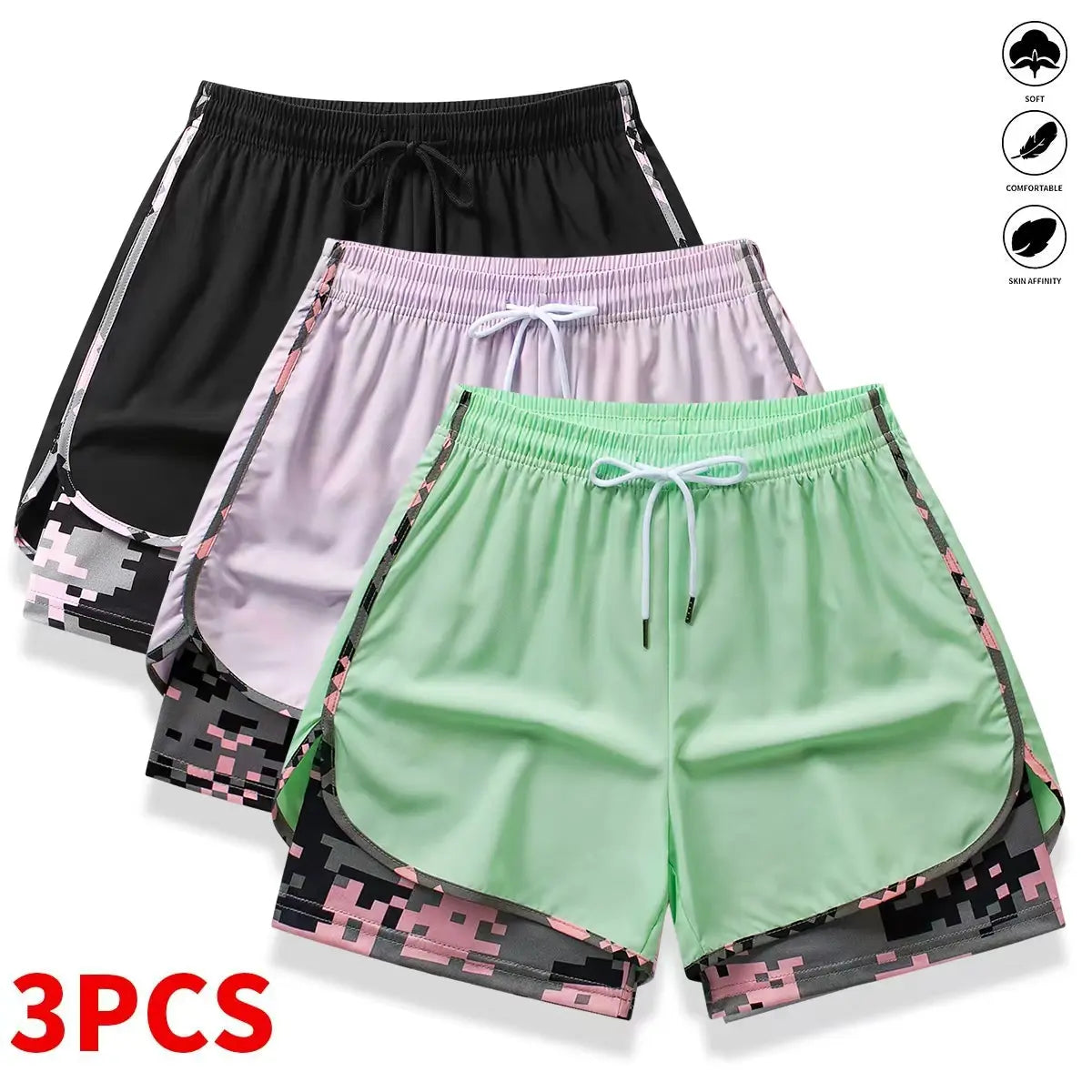 3-Pack Women’S Casual Athletic Shorts with Built-In Liner, Drawstring, Elastic Waistband—Suitable for Outdoor Sports, Fitness, Running, and Casual Wear; Women’S Shorts, Athletic Shorts, Womenswear