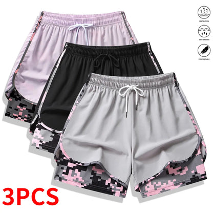 3-Pack Women’S Casual Athletic Shorts with Built-In Liner, Drawstring, Elastic Waistband—Suitable for Outdoor Sports, Fitness, Running, and Casual Wear; Women’S Shorts, Athletic Shorts, Womenswear