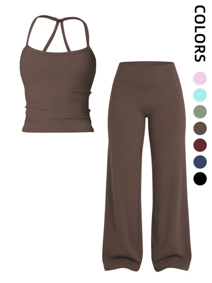 Women'S Outdoor Sports Tank Top and Pants Set, with Padded Bra, Ideal for Daily Commute, Yoga, Fitness, Leisure, Vacation, Athletic Yoga Set