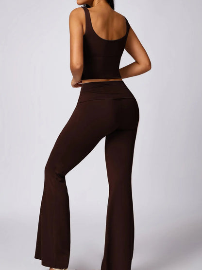 Women'S High Elastic Soft Deep V-Neckline Beautiful Back Bra Beveled Edge Turnable Wide Leg Pants Yoga Suit Outdoor Running Cycling Walking Fashion Suit Gym Training Sports Outer Wear Bra Flared Pants, Athleisure Outfits, Athleisure Wear