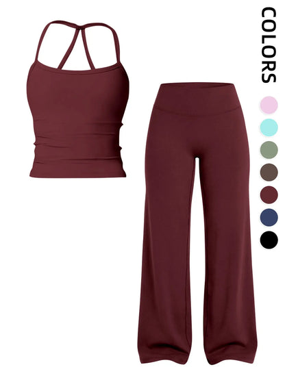 Women'S Outdoor Sports Tank Top and Pants Set, with Padded Bra, Ideal for Daily Commute, Yoga, Fitness, Leisure, Vacation, Athletic Yoga Set