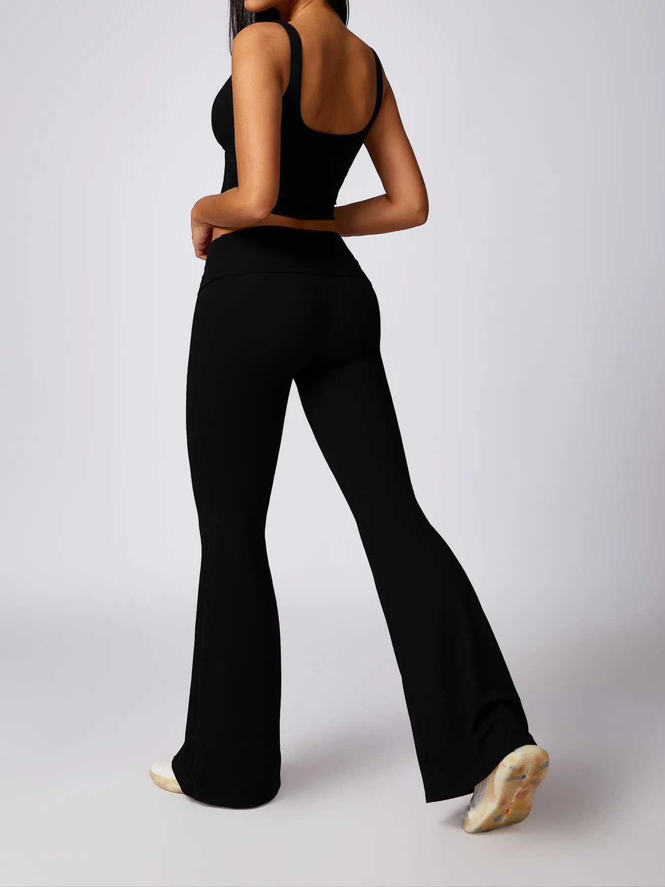 Women'S High Elastic Soft Deep V-Neckline Beautiful Back Bra Beveled Edge Turnable Wide Leg Pants Yoga Suit Outdoor Running Cycling Walking Fashion Suit Gym Training Sports Outer Wear Bra Flared Pants, Athleisure Outfits, Athleisure Wear
