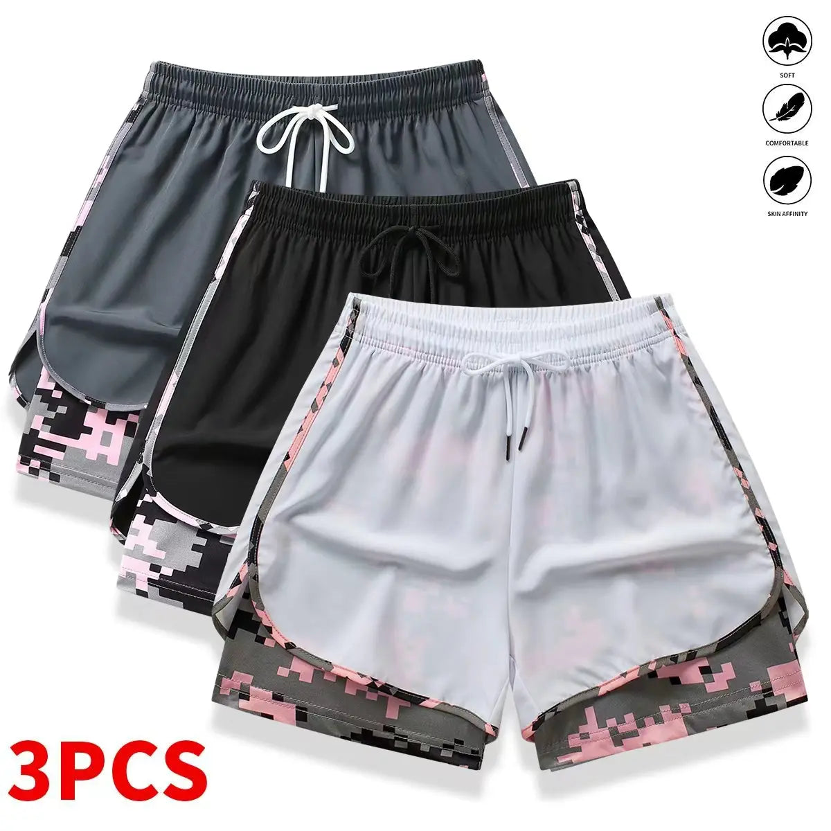 3-Pack Women’S Casual Athletic Shorts with Built-In Liner, Drawstring, Elastic Waistband—Suitable for Outdoor Sports, Fitness, Running, and Casual Wear; Women’S Shorts, Athletic Shorts, Womenswear
