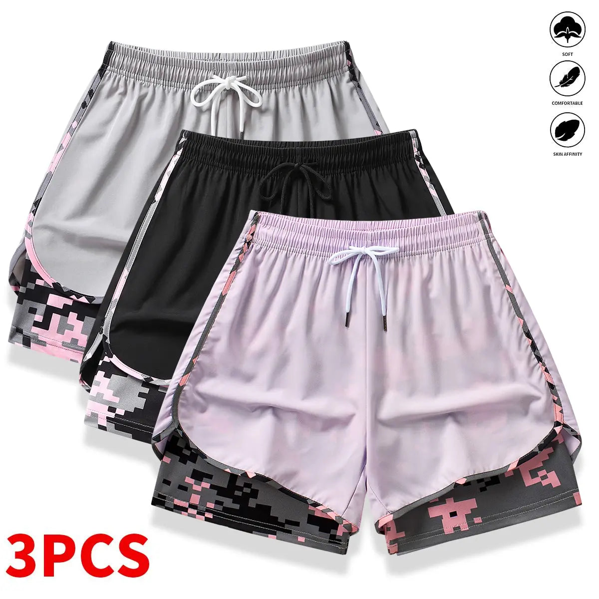 3-Pack Women’S Casual Athletic Shorts with Built-In Liner, Drawstring, Elastic Waistband—Suitable for Outdoor Sports, Fitness, Running, and Casual Wear; Women’S Shorts, Athletic Shorts, Womenswear