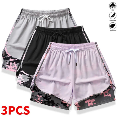 3-Pack Women’S Casual Athletic Shorts with Built-In Liner, Drawstring, Elastic Waistband—Suitable for Outdoor Sports, Fitness, Running, and Casual Wear; Women’S Shorts, Athletic Shorts, Womenswear