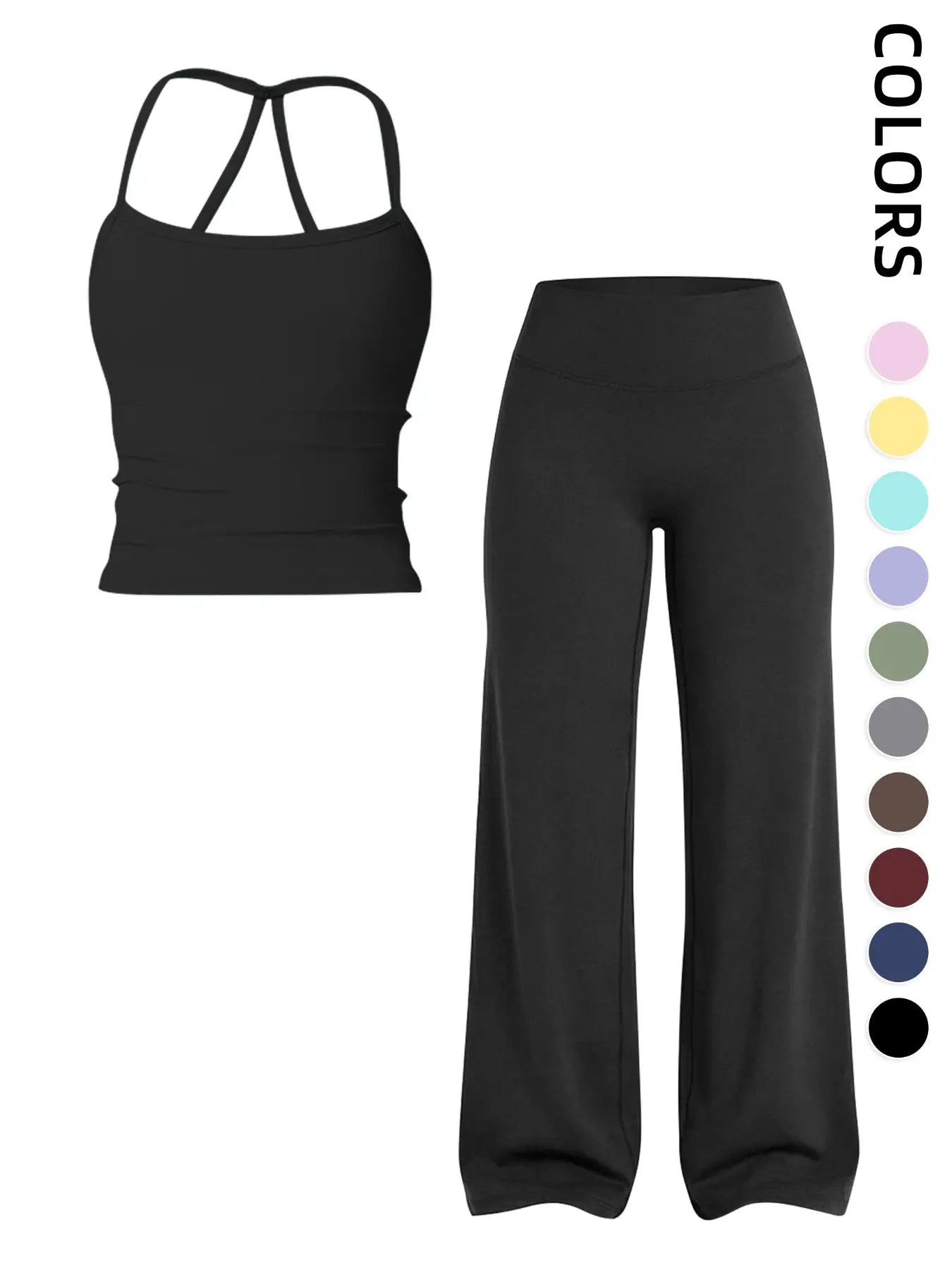 Women'S Two-Piece Set Tank Top + High-Waisted Wide-Leg Pants, Breathable Sports, Yoga Gym Running, Summer Fitness Wear, Matching Gym Set