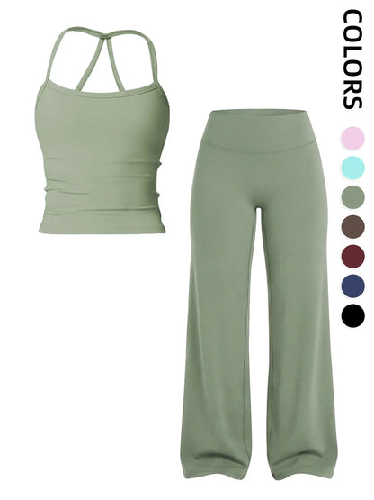 Women'S Outdoor Sports Tank Top and Pants Set, with Padded Bra, Ideal for Daily Commute, Yoga, Fitness, Leisure, Vacation, Athletic Yoga Set