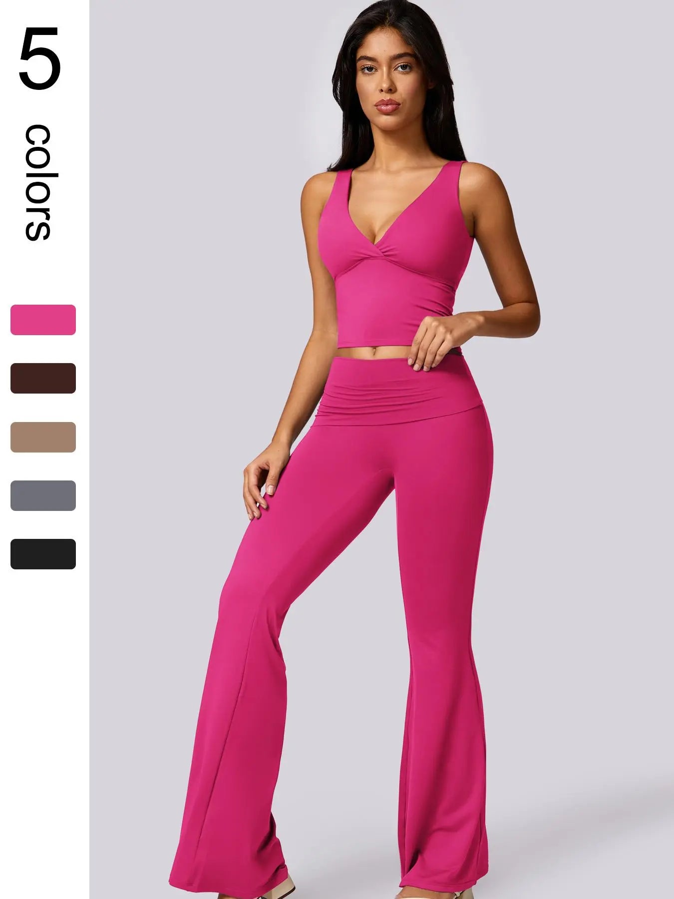 Women'S High Elastic Soft Deep V-Neckline Beautiful Back Bra Beveled Edge Turnable Wide Leg Pants Yoga Suit Outdoor Running Cycling Walking Fashion Suit Gym Training Sports Outer Wear Bra Flared Pants, Athleisure Outfits, Athleisure Wear